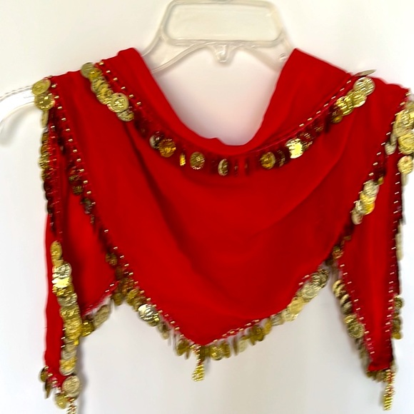 Belly Dancer Coin Belt Scarf Red And Gold - Picture 1 of 5